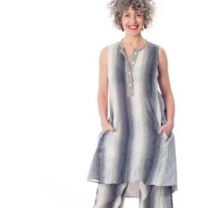 Alembika Ombre stripe Sleeveless oversized linen blend midi dress in Smoke 2 / M